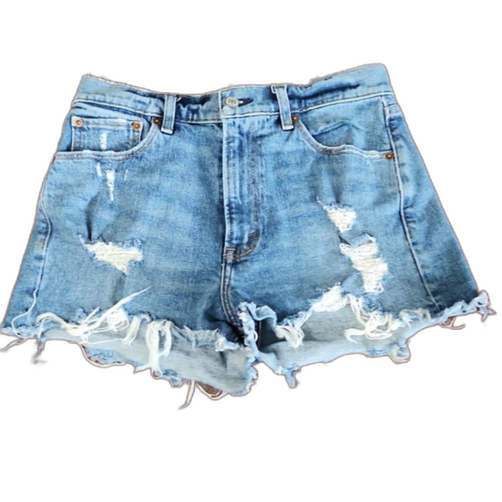 Abercrombie & Fitch The Mom High Rise Cutoff Short, Medium Wash, Size 28/6